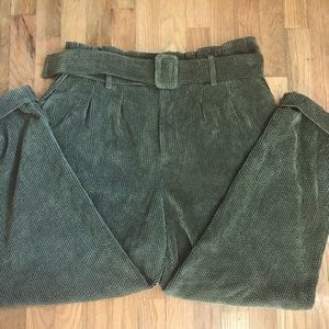 Olive green corduroy pants with belt